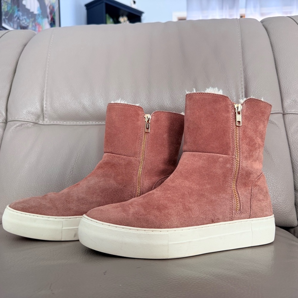JSlides Allie Suede Platform Faux Fur Zip Boots size 8.5